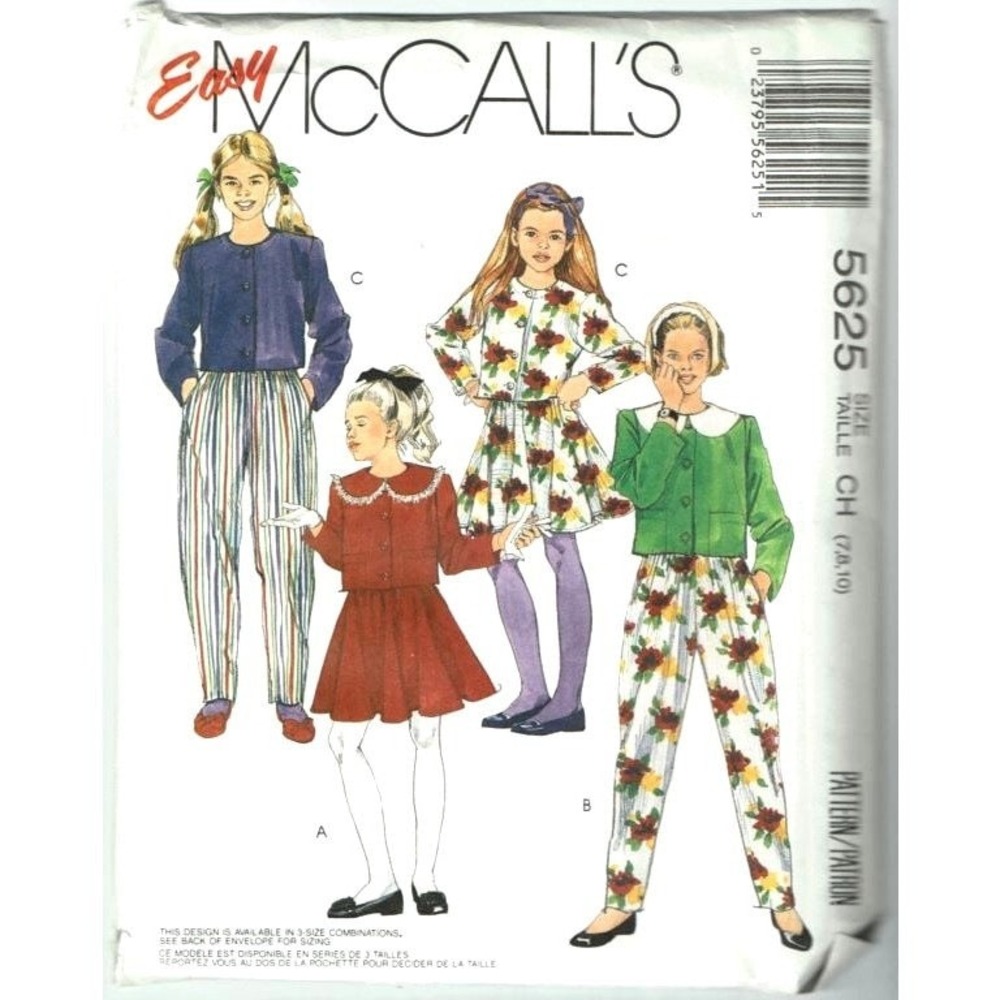 McCalls Sewing Pattern 5625 Girls Size 7-10 Jacket Skirt Pants Uncut FF
